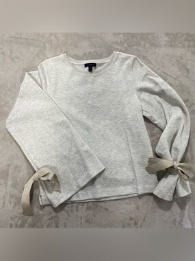 J.Crew Tie Sleeve Sweatshirt Heather Oatmeal Bell Sleeve Ribbon Bow Pullover